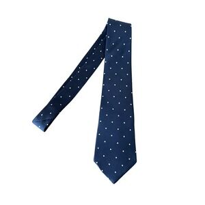 Mario Valentino Mens Navy Blue Polka Dot 100% Italian Silk Necktie Made in USA